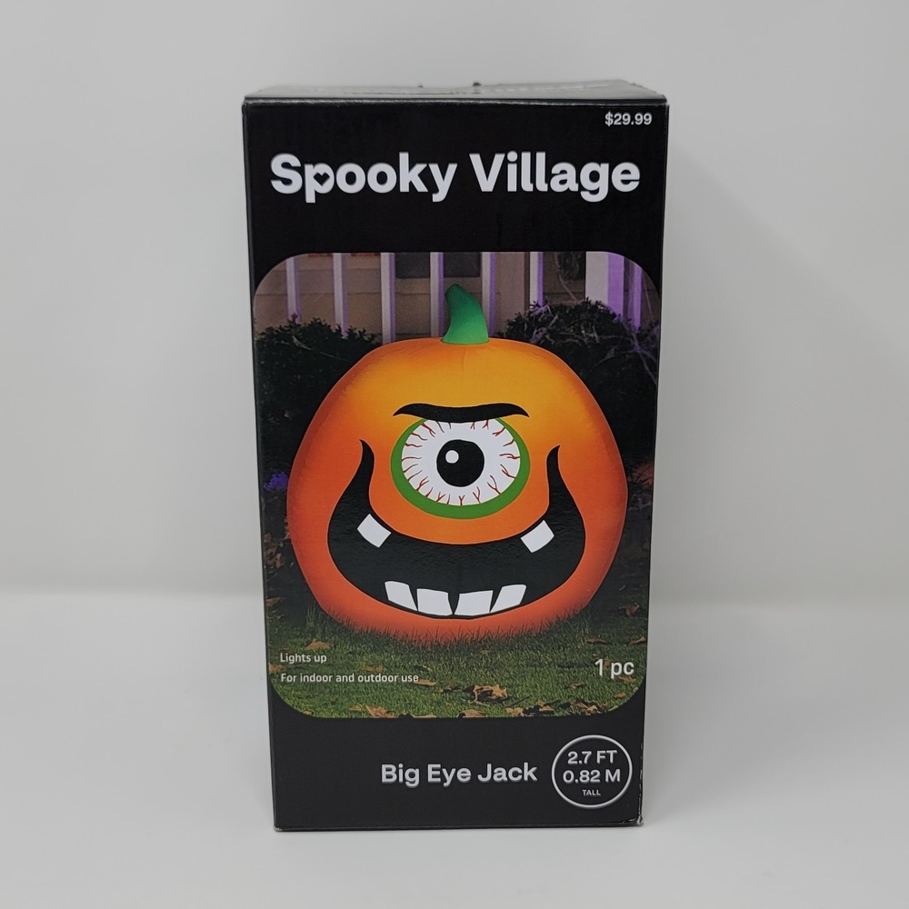 Spooky Village Big Eye Jack Inflatable Halloween Pumpkin 2.7 FT Orange Cyclops